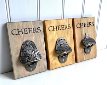 Personalised Wall Mounted Bottle Opener | Handmade Engraved Gift | Pine Beer Bottle Opener