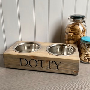Personalised Pine Dog bowl Standard Feeder | Engraved Dog Feeding Station | Handmade Pet Feeding Station | Bespoke Water Bowl image 4