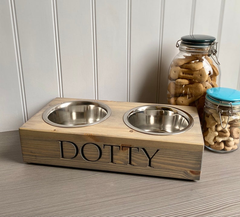 Personalised Pine Dog bowl Standard Feeder | Engraved Dog Feeding Station | Handmade Pet Feeding Station | Bespoke Water Bowl image 4