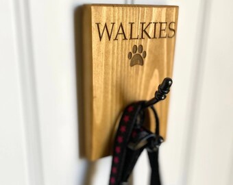 Engraved Pine 'Walkies' Dog Lead Hook | Wooden Dog Lead Hook | Handmade Dog Lead Hook | Bespoke Pet Product | Engraved Gift