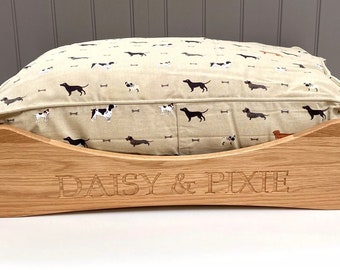 Solid Oak Luxury Personalised Dog Bed | Handmade Oak Dog Bed | Engraved Dog Bed | Bespoke Pet Products