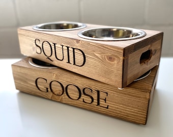 Personalised Pine Dog bowl Standard Feeder | Engraved Dog Feeding Station | Handmade Pet Feeding Station | Bespoke Water Bowl