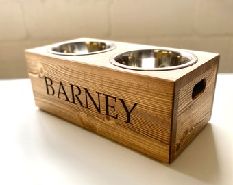 Standard Raised Personalised Dog Bowl Feeder | Handmade Dog Bowls | Engraved Pet Products | Bespoke Gift