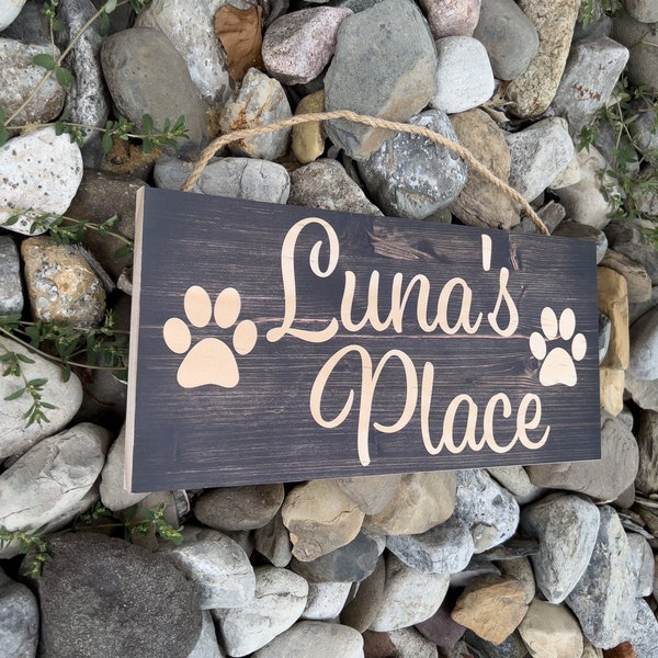 Pet Name Sign, Custom Dog Name Sign, Personalized cat Name Sign, Dog Paw Sign, Dog Food Area Sign, Cat Paw sign