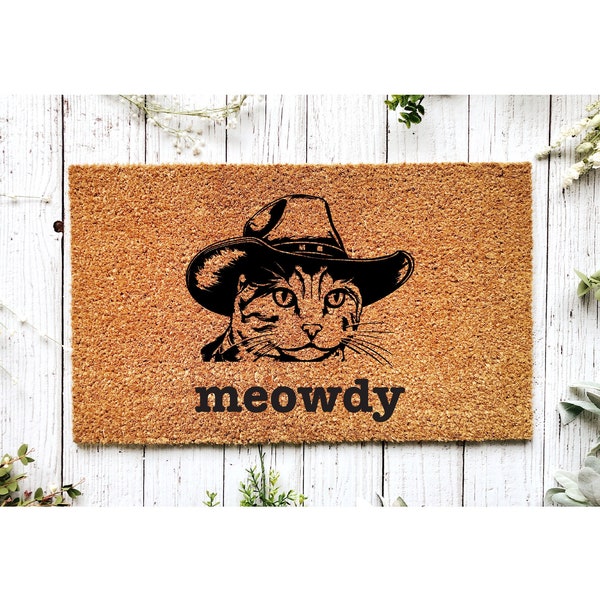 Meowdy Doormat - Funny Door Mat - Doormat - Cowboy Kitty - Cat Doormat- Coir Doormat - Front Door Mat - Funny Welcome Mat