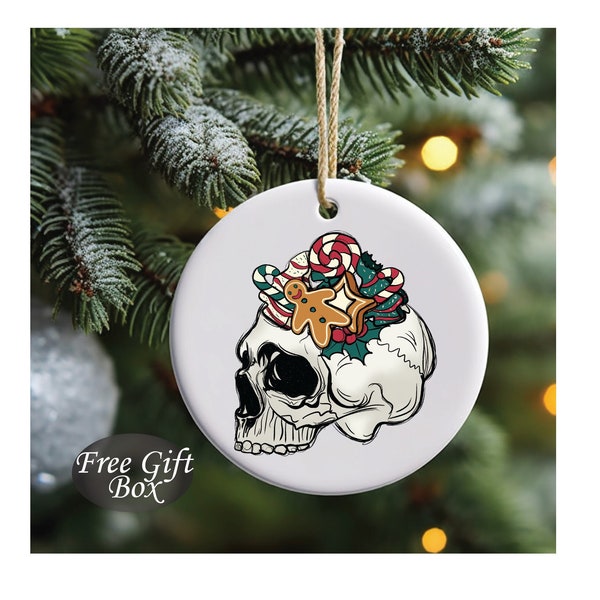 Christmas Skeleton Ceramic Ornament, Skull Ceramic Ornament, Skeleton Ceramic Ornament