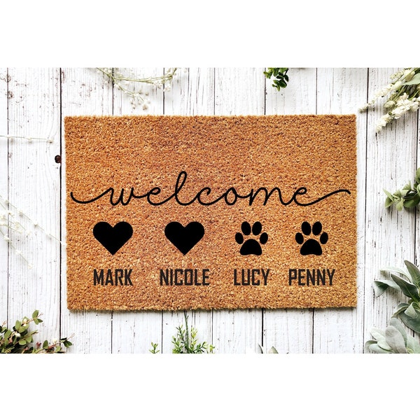 Personalized Heart Paw Door Mat - Custom Coir Doormat - Closing Gift - Welcome Doormat - Front Door Mat - Home Doormat Rug