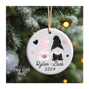 Personalized Gnome Bride Groom Wedding Ornament, Valentine&#39;s Day Gift, Gnome Wedding Christmas Gift, Ceramic Ornament
