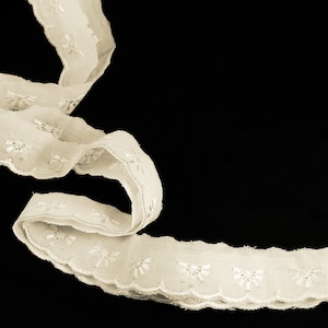 Broderie Anglaise BaumwollBesatz, Ivory Creme, Vintage Stil, Gemusterte Borte, Satinstich Stickerei, 25mm breit, Länge wählen, BA006
