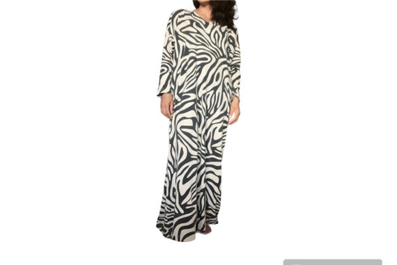 David Brown zebra print pattern long sleeve maxi … - image 1