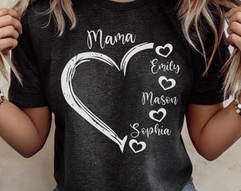 Custom Mom Shirt, Mom Heart Shirt, Mom Shirt With Kids Name, Gift For Mom, Mother's Day Shirt, Personalized Mama Shirt, Custom Mom Tee
