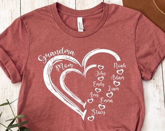 Custom Grandma Shirt, Grandma Heart Shirt, Nana Shirt With Grandkids Name, Gift For Grandma, Mother's Day Shirt, Personalized Grandma Shirt