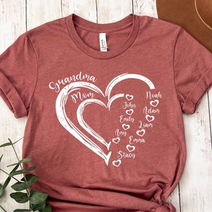 Custom Grandma Shirt, Grandma Heart Shirt, Nana Shirt With Grandkids Name, Gift For Grandma, Mother's Day Shirt, Personalized Grandma Shirt