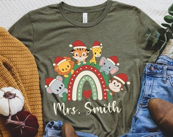 Custom Christmas Teacher Shirt, Teacher Christmas Shirt, Personalized Christmas Teacher Gift, Teacher Mrs Sweatshirt, Cute Teacher Shirt