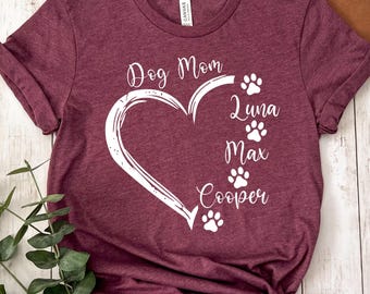 Custom Dog Mom T-shirt, Personalized Pet Names, Dog Lover Gift