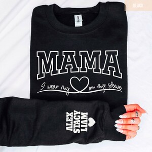Personalized Mama Sweatshirt with Kid Names on Sleeve, Mothers Day Gift, Birthday Gift for Mom, New Mom Gift, Minimalist Cool Mom Sweater