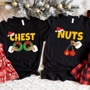 Couples Christmas Shirts, Funny Christmas Shirt Gift for Couple Chest Nuts Shirt Boyfriend Christmas Gift Husband Ugly Christmas Sweater Men