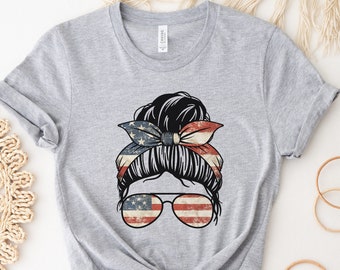 American Girl Messy Bun 4th of July Shirt