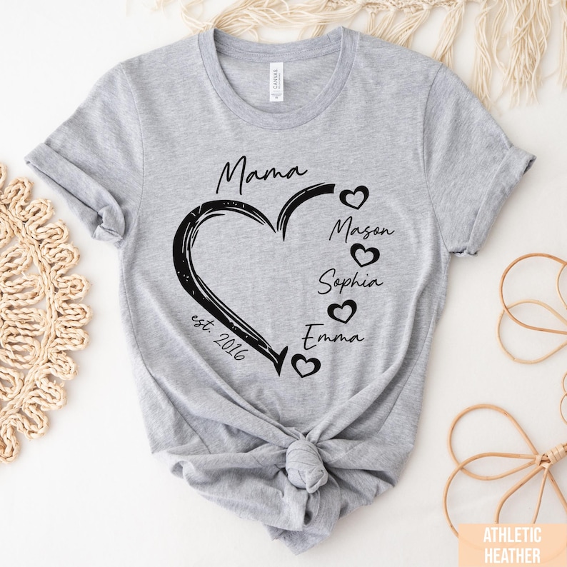 Custom Mama Shirt, Personalized Mom Shirt, Shirt with Kids Names, Gift for Mom Mama, Mom Heart Shirt, Custom Grandma Shirt, Mothers Day Gift image 7