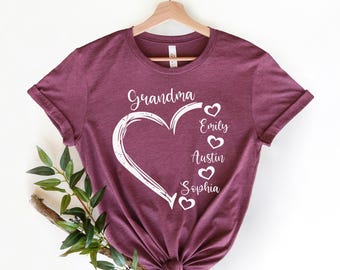 Custom Grandma Long Sleeve T-Shirt, Personalized Grandma Heart Unisex Shirt With Grandkids Names, Nana Shirt, Gift For Grandma, Mother’s Day