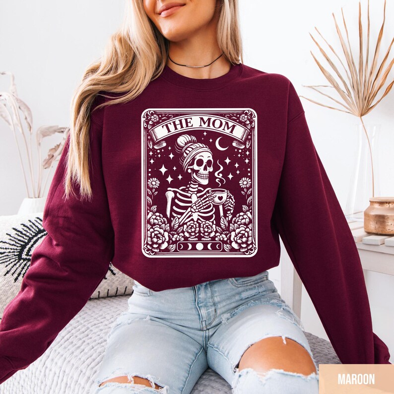 Skeleton Mom Tarot Card Sweatshirt, Halloween Gift image 2
