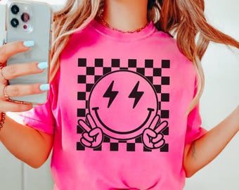 Retro Smiley Face Comfort Colors Tee, Happy T-Shirt