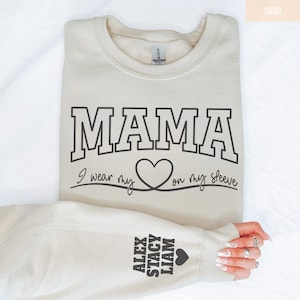 Personalized Mama Sweatshirt with Kid Names on Sleeve, Mothers Day Gift, Birthday Gift for Mom, New Mom Gift, Minimalist Cool Mom Sweater