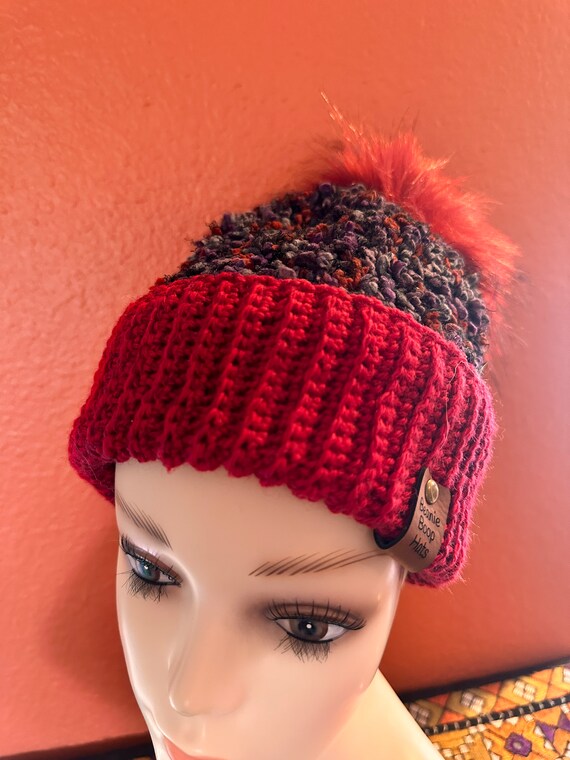 Handmade Red Gray Crochet Hat - the Revelry Hat - Double 
