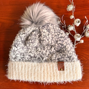 Handmade crochet white hat - The Powder Puff Hat - soft double brim, removeable or sewn pom pom, customizable unique, acrylic, cruelty free