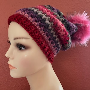 Handmade wool pink winter hat - The Pink Nose - slouchy, snap or sewn in pom pom, women and teens customizable and unique cruelty free yarn