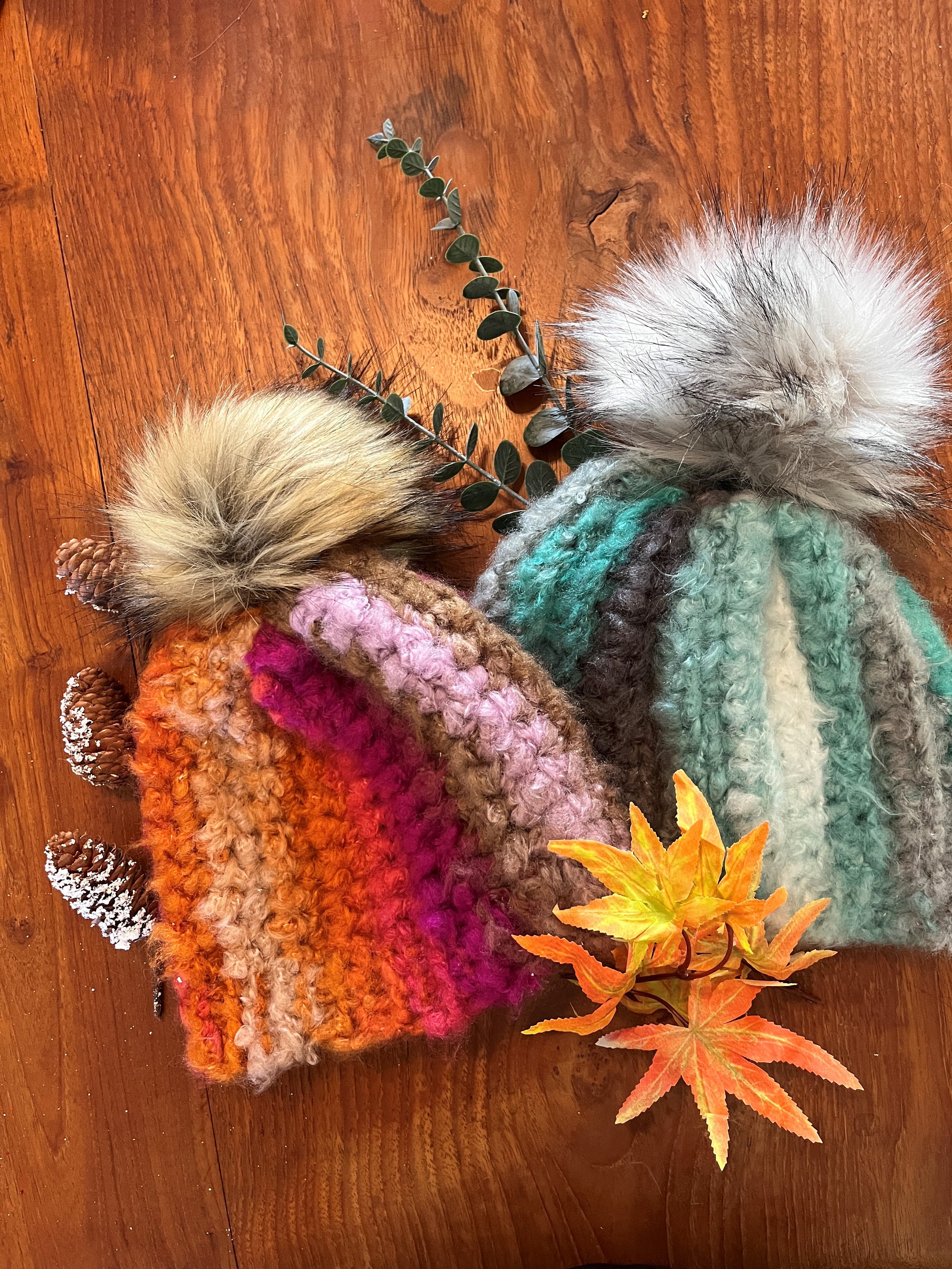 Handknit teal and pink one of a kind crochet hat ? OMBRE ELF HATS ❤️ Red Heart Super Saver Ombre yarn  main image 2