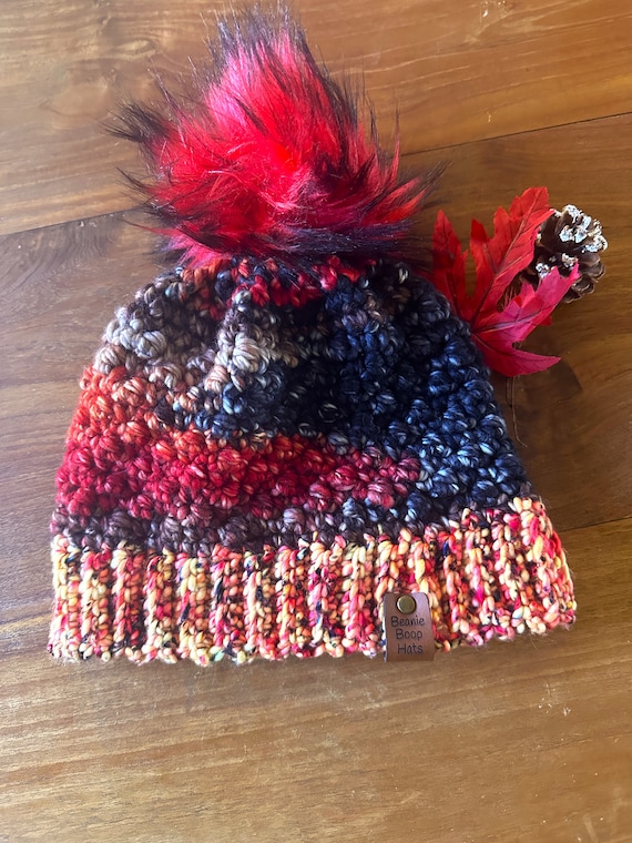 手編みウール帽子 マルチカラー 手編みウール帽子 マルチカラー 手編みもっちりニット帽 極太