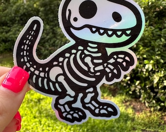 Dinosaur Skeleton Sticker – Cute Spooky Dino Vinyl – Fun Halloween Aesthetic for Planners, Laptops, or Decor - T-Rex