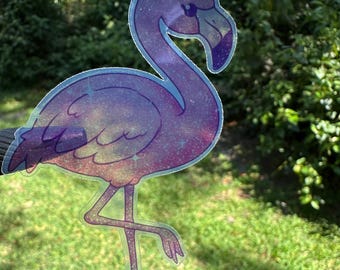 Pink Sparkly Flamingo Sticker – Cute Tropical Flamingo Vinyl Sticker – Summer Aesthetic Sticker for Water Bottles, Laptops, Journals