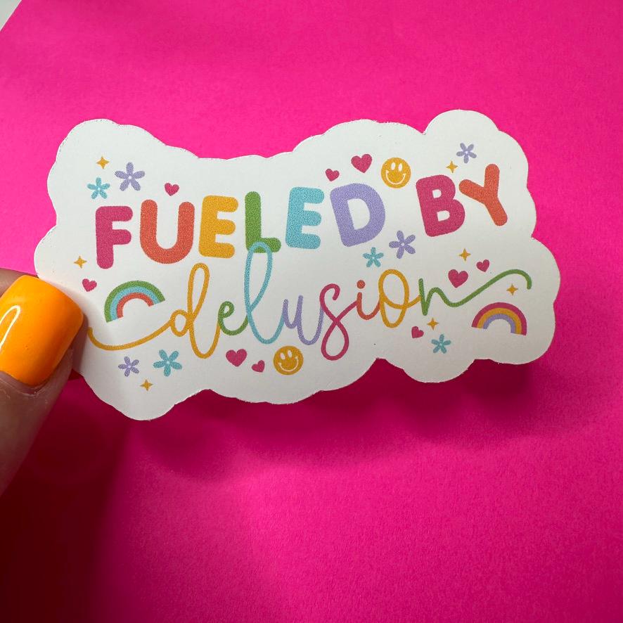 Delusion Graphics Sticker Fueled by Delusion Rainbow 90’s Feel Sticker Mental Health Sticker ...