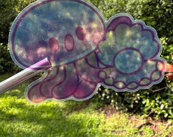 Kawaii Jellyfish with Shell Sticker – Cute Ocean Friend Vinyl – Pastel Sea Creature Sticker for Water Bottles, Gifts, or Journals