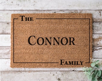 Cute Family Name Doormat | Newlywed Doormat | Housewarming Gift | Homewarming Gift | Wedding Shower Gift | Closing Gift | Simple Modern Mat
