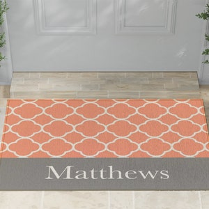Orange and Grey/Gray Rustic Vintage Pattern Custom Indoor Outdoor Door Mat | Homewarming Gift | Personalized with Family Last Name