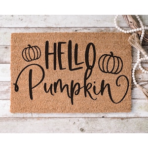 Hello Pumpkin Coir Doormat | Fall Pumpkin Doormat | Fall Door Mat | Autumn Doormat | Homewarming Gift | Closing Gift | Pumpkin Mat