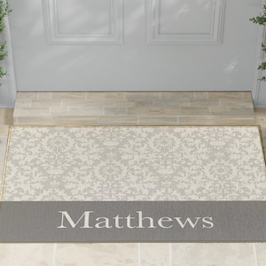 Grey/Gray Rustic Vintage Pattern Custom Indoor Outdoor Door Mat | Housewarming Gift | Homewarming | Personalized with Family Last Name