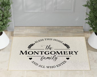Bless This Home Door Mat | Family Name Mat | Housewarming Gift | Indoor Outdoor Mat | Personalized Doormat | Bless This House Custom Mat