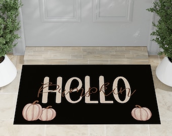 Hello Pumpkin Door Mat | Fancy Autumn Mat | Indoor Outdoor Door Mat | Cute Fall Doormat | Pumpkins Mat | Personalized with Family Last Name