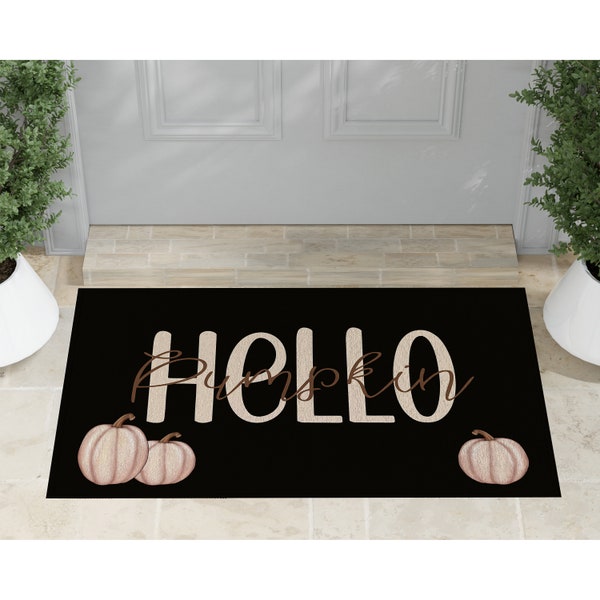 Hello Pumpkin Door Mat | Fancy Autumn Mat | Indoor Outdoor Door Mat | Cute Fall Doormat | Pumpkins Mat | Personalized with Family Last Name