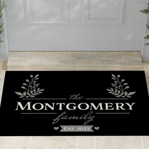 Custom Family Name Door Mat | Newlywed Gift | Housewarming Gift | Floral Indoor Outdoor Mat | Personalized Doormat | Established Date Family
