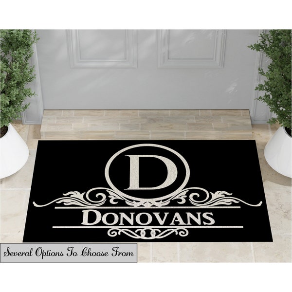 Black Indoor Outdoor Monogram Door Mat | Elegant Custom Doormat | Housewarming Gift | Homewarming Gift | Personalized with Family Last Name