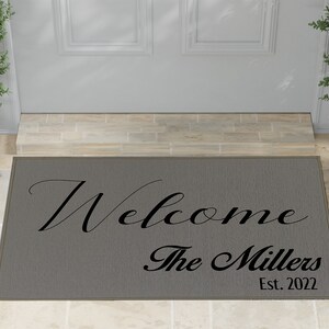 Gray Welcome Mat | Indoor Outdoor Door Mat | Newlywed Gift | Grey DoorMat | Custom Doormat | Personalized Door Mat with Family Name and Date