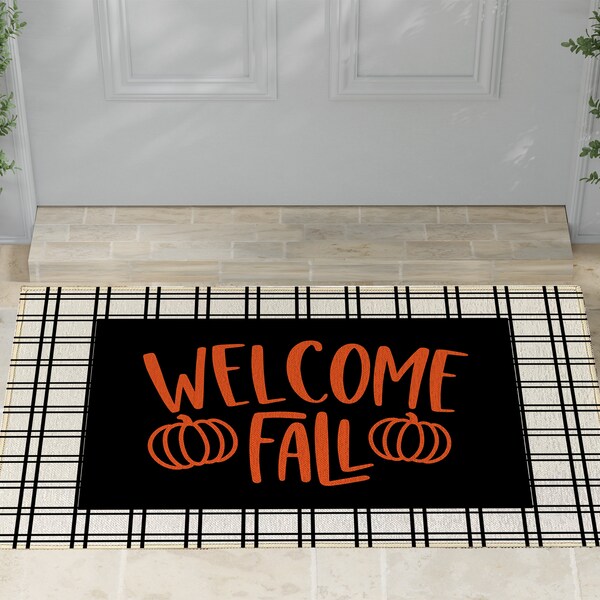 Fall Black and White Door Mats Etsy