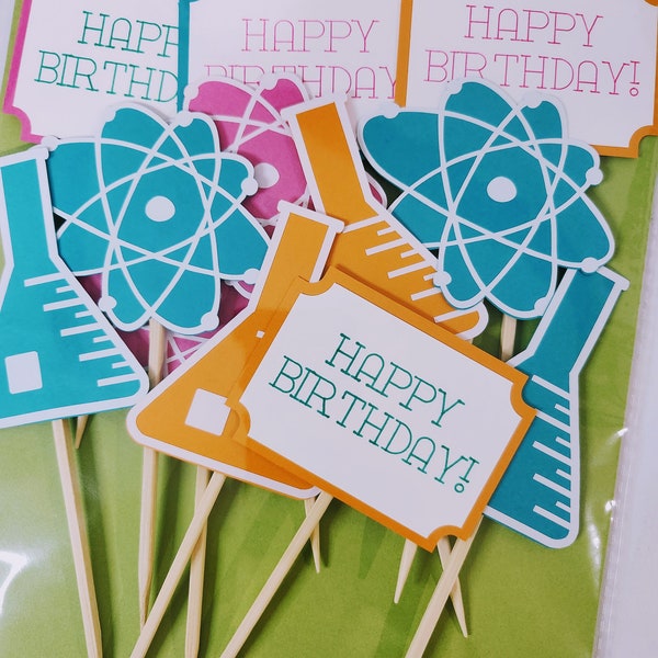 Science Birthday Cupcake Toppers - Mad Scientist Cupcake Toppers - Pink Science Party Decor - Science Party Cake - Lab Week Cupcakes