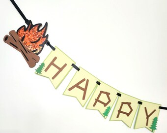 Wilderness Adventure Camping Birthday Banner: Woodland Campfire Theme Decor for Happy Camper Celebration