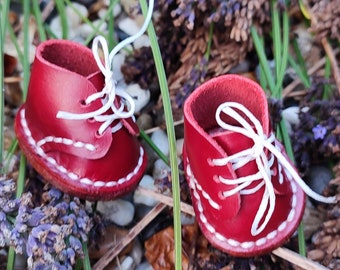 Genuine Handmade Leather Waldorf doll shoes / boots, 4.5 cm or 5.5 cm, for Waldorf Doll, UK seller red doll shoes